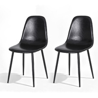 2x Dining Chairs Retro PU Leather Kitchen Lounge Cafe Accent Chair Black