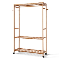Garment Rack Clothes Rack, Wooden Shelving Clothing Racks with Hanging Rods, Freestanding Closet Bamboo Wardrobe Closet
