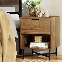  Bedside Table Drawers Side Table Shelf Storage Nightstand Rust Oak KRAVU