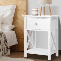  Bedside Table 1 Drawer with Shelf - EMMA White