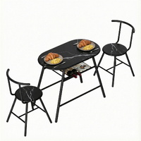 Dining Table Set 3PC Bistro Kitchen Storage Wine Rack Black Marble Style