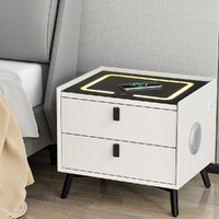  Smart Bedside Table 2 Drawers with Wireless Charging Ports LED White AIKA
