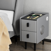  Smart Bedside Table 2 Drawers with Wireless Charging Ports LED Grey AIDA