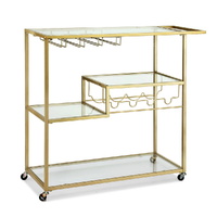 Bar Cart Drink Trolley Serving Cocktail Wine Rack Glass Holder 102cm Gold