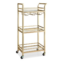 Kitchen Island Cart Trolley Rolling Serving Storage Wine Glass 43cm Gold