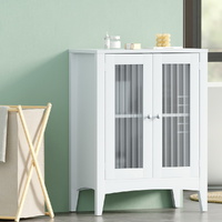 Bathroom Storage Cabinet 80cm Buffet Sideboard Floor Cupboard Toilet Glass White
