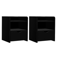  2X Bedside Table 1 Drawer with Shelf - FARA Black