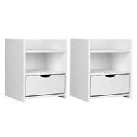  2X Bedside Table 1 Drawer with Shelf - FARA White