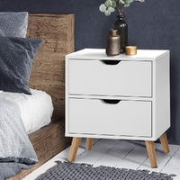 Scandinavian Bedside Table with 2 Drawers – White Nightstand, Splayed Legs, 15mm Particle Board, Compact & Modern Bedroom Storage