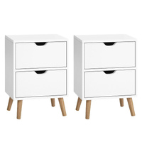  2X Bedside Table 2 Drawers - BODEN White