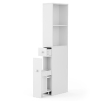 Bathroom Cabinet Storage Slim Organiser Drawer Toilet Corner 135cm White