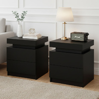 2X Bedside Table 2 Drawers Lift-up Storage Black