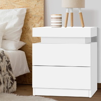  Bedside Table 2 Drawers Lift-up Storage - COLEY White