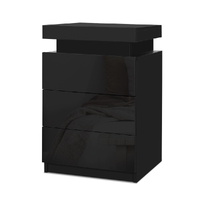  Bedside Table LED 3 Drawers - COLEY Black
