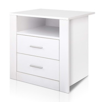  Bedside Table 2 Drawers with Shelf - TARA White