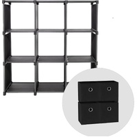 SORTI Storage Organizer, 9 Cubes + 4X Cube inserts, Wardrobe Closet Storage Shelves, DIY Closet Cabinet, Bookcase, Black with rubber mallet