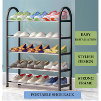 SHOE RACK SHELF RAIL SLATTED BEDROOM SHOES ORAGNISER STAND [Style: 5Tiers_Black]