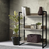 Modern Wood Metal Display Shelf 3-Tier Open Storage Rack for Books, Plants, and Decor