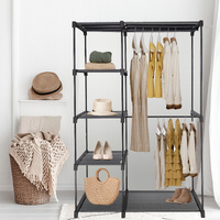6-Tier Wire Shelving Garment Rack with 2 Hanging Rods, Adjustable Side Hooks, and Shoe & Hat Storage - Freestanding Portable Metal Closet