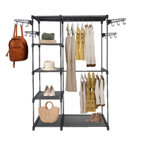 SORTI 6-Tier Wire Shelving Garment Rack with 2 Hanging Rods, Adjustable Side Hooks, and Shoe & Hat Storage - Freestanding Portable Metal Closet 