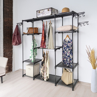 8 Tiers Wire Shelving Clothing Garment Racks, with 4 Hanging Rods, Freestanding Portable Closet Metal Wardrobe Closet, 4 Adjustable Hanger