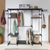 SORTI Garment Rack Clothes, 6 Tiers Wire Shelving Clothing Racks with 2 Hanging Rods, Freestanding Closet Open Wardrobe Closet, 4 Height adjustable