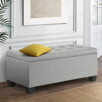  Storage Ottoman Blanket Box 97cm Linen Light Grey