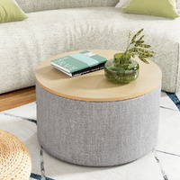  Storage Ottoman Blanket Box 60cm Linen Round Grey