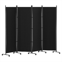  4 Panel Room Divider Screen 217cm Wheel Fabric Black