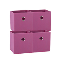 SORTI 27x28x27 CM Dark Pink 4X Pack Foldable Folding Storage Cube Storage Box Bookcase Fabric Cube Toy Organiser