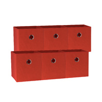 SORTI 27x28x27 CM Red 6X Pack Foldable Folding Storage Cube Storage Box Bookcase Fabric Cube Toy Organiser