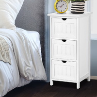  Bedside Table Bathroom Storage Cabinet 3 Drawers White