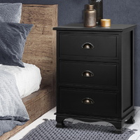  Bedside Table 3 Drawers Vintage - THYME Black