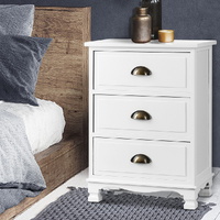  Bedside Table 3 Drawers Vintage - THYME White
