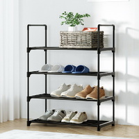  Shoe Rack Cabinet Stackable 4-tier 12 Pairs Black