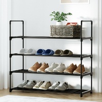  Shoe Rack 4-tier 16 Pairs Stackable Black