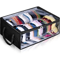 Large Capacity Foldable Hat Organizer Storage Box with Clear See-Through Window for Baseball Caps, Clothes, Toys, and Books, Underbed and Closet Conta