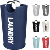 90L Foldable Laundry Basket with Handles, Waterproof, Dark Blue, 38x38x79 cm