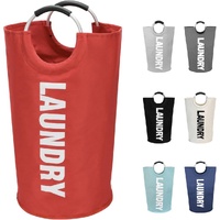 Foldable Laundry Basket 90L Waterproof with Oxford Fabric, 38x38x79 cm, Red