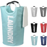 90L Foldable Laundry Basket with Handles, Waterproof, Light Blue, 38x38x79 cm