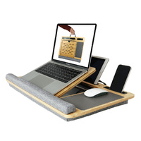 Bamboo Laptop Lap Desk with Cushion and Angle Adjustable for Office and Home