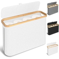 Toilet Paper Storage Basket Holds Up to 12 Rolls with Bamboo Lid and Handle for RV Closet (White)