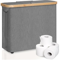 Toilet Paper Storage Basket Holds Up to 12 Rolls with Bamboo Lid and Handle for RV Closet (Grey)