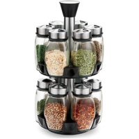 Rotating Spice Rack Organizer with 16 Glass Jars for Kitchen Seasoning and Herb Storage