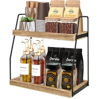 2-Tier Wooden Coffee Station Rack Organizer for Coffee Bar, Condiments, Syrups, Storage Jars & Spice Storage Shelf