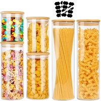 6 Pack Glass Storage Jars with Bamboo Lids for Kitchen Pantry, Pasta, Snacks, Cookies, Candy & More