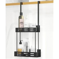 Over the Door 2-tier Shower Caddy Organizer Shelf with Hooks for Bathroom