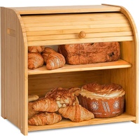 Large Bamboo Bread Box Storage Organizer with Roll Top for Kitchen Counter