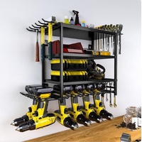 4-Tier Power Tool Rack Organizer Wall Mount with Drill Holder & Wrench Hooks for Cordless Tools & Workshop Organization