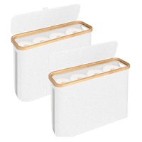 2 Pack Toilet Paper Storage Basket Holds Up to 12 Rolls with Bamboo Lid and Handle for RV Closet (White)